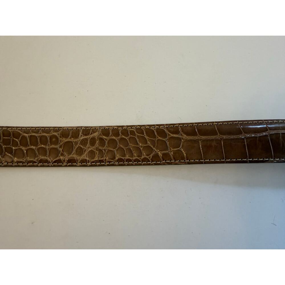 Worth Genuine American Alligator Leather Belt Sz P XS Tan Taupe Gold Buckle USA - Picture 3 of 7